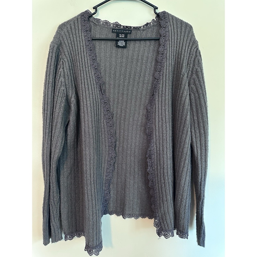 Apostrophe Brown XL Lace Trim Cardigan Peasant Witchy Whimsygoth Boho‎ Gypsy